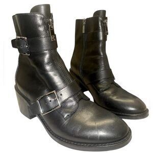 Donald J. Pliner Dusten Black Leather Boots with Buckles & Zipper Detail size 7